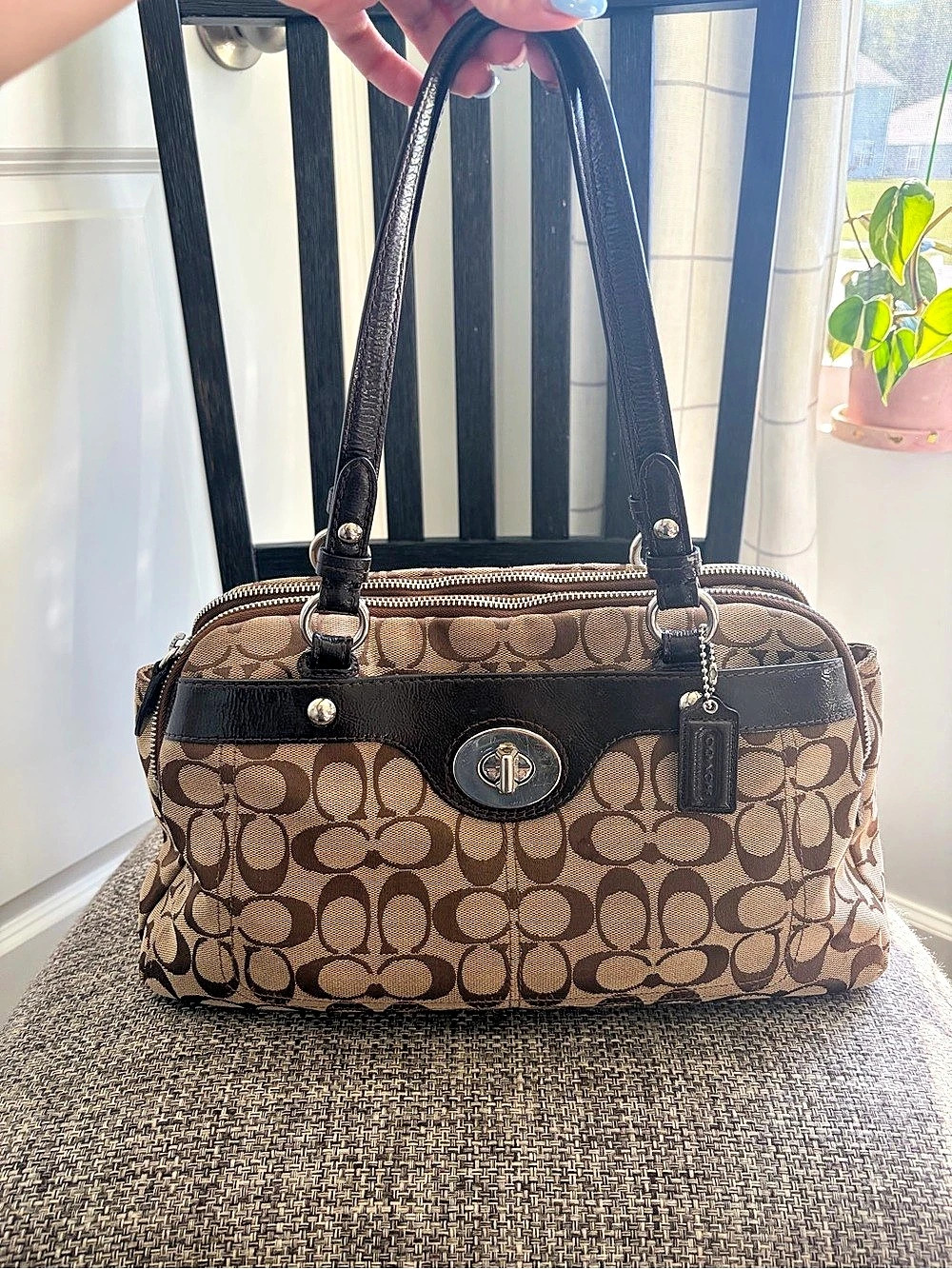 Coach Turnlock Signature Jacquard Satchel